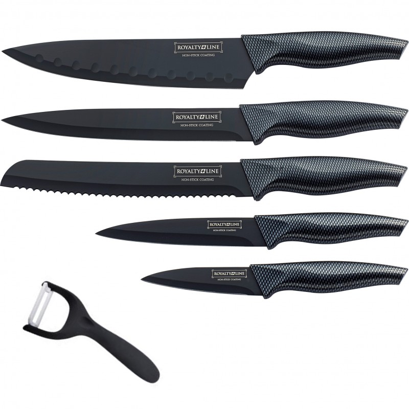 Set de 5 Couteaux design carbon revetement Céramique + économe Royaltyline  RL CB5