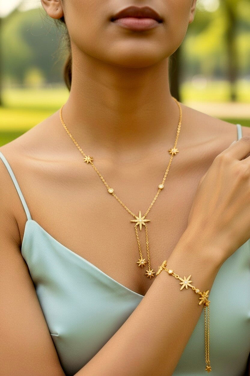 Parure collier et bracelet étoiles