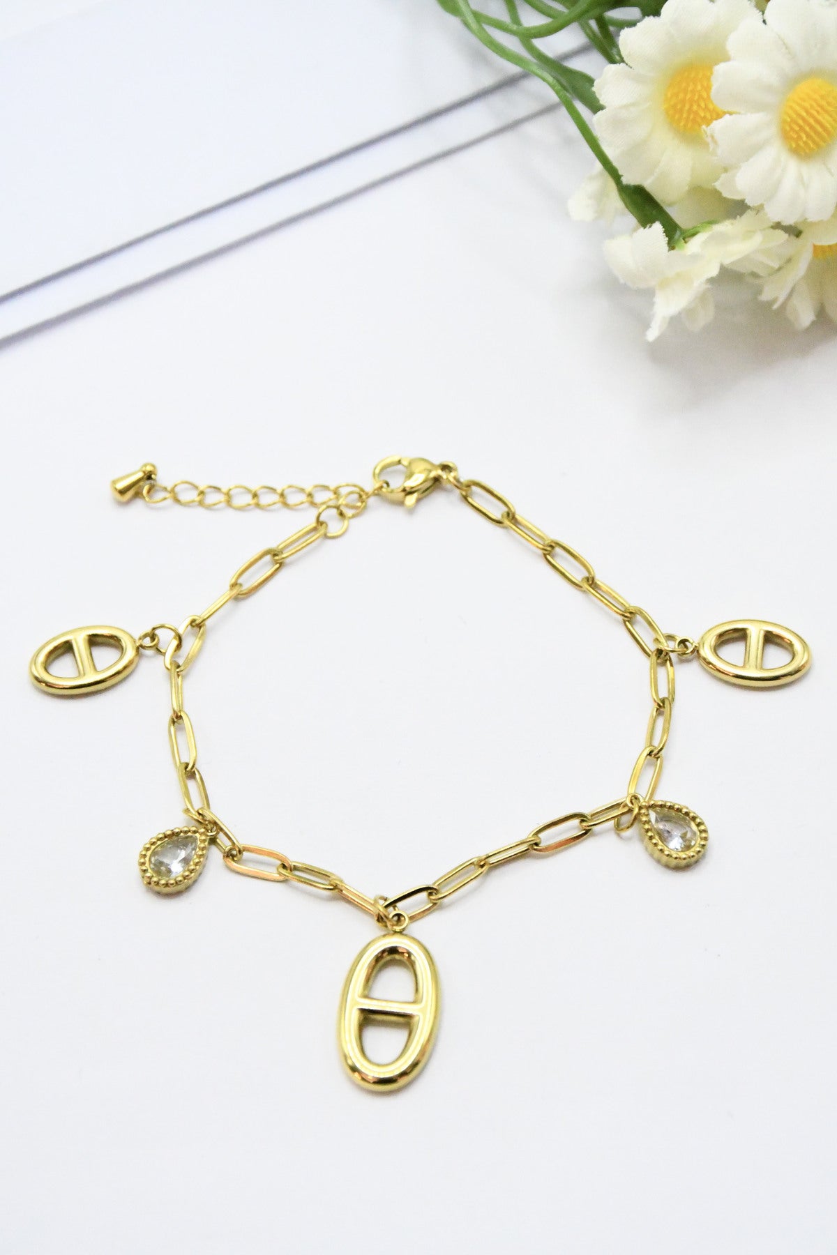 Parure collier et bracelet maillons marins breloques