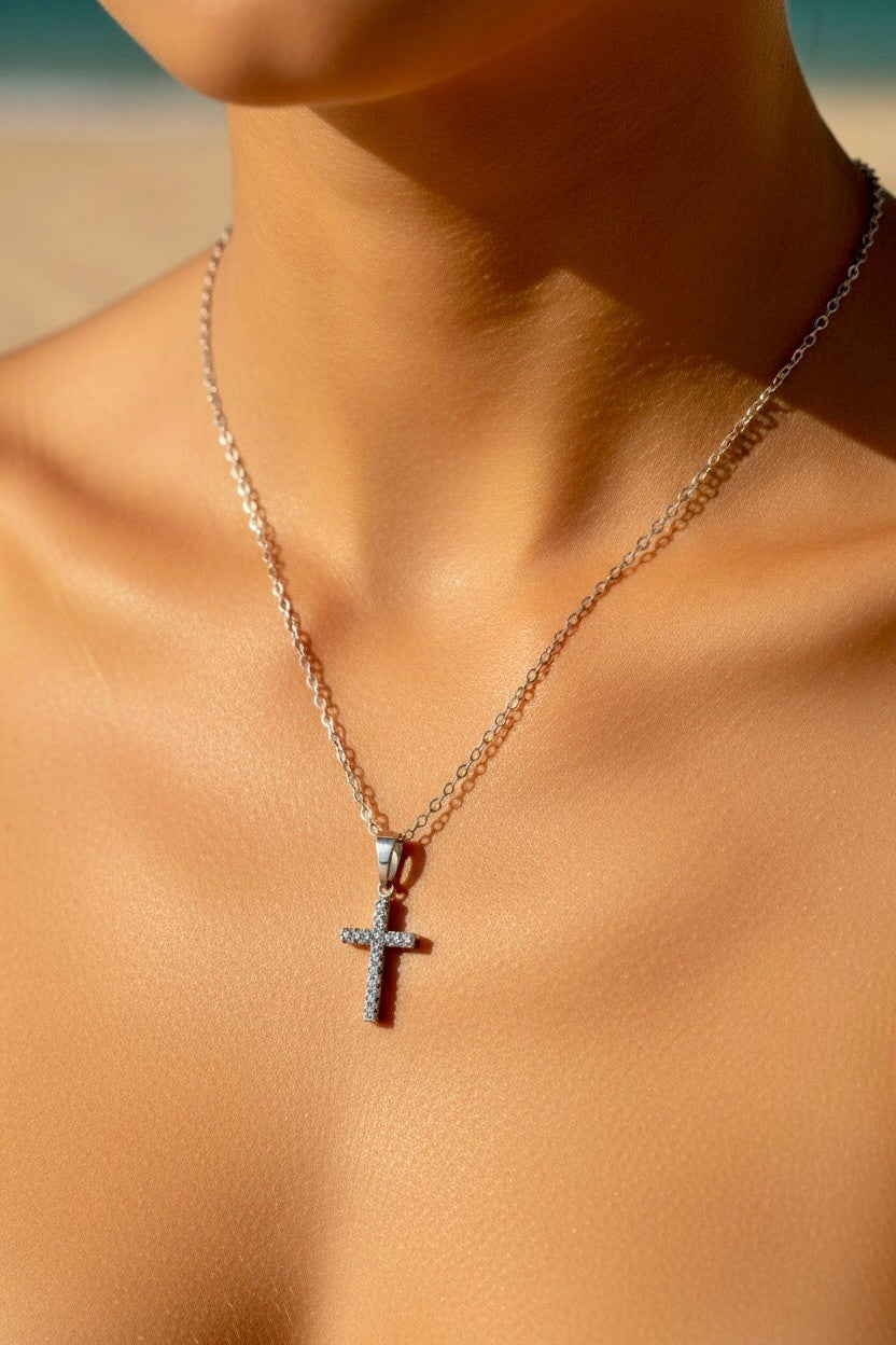 Collier croix strass