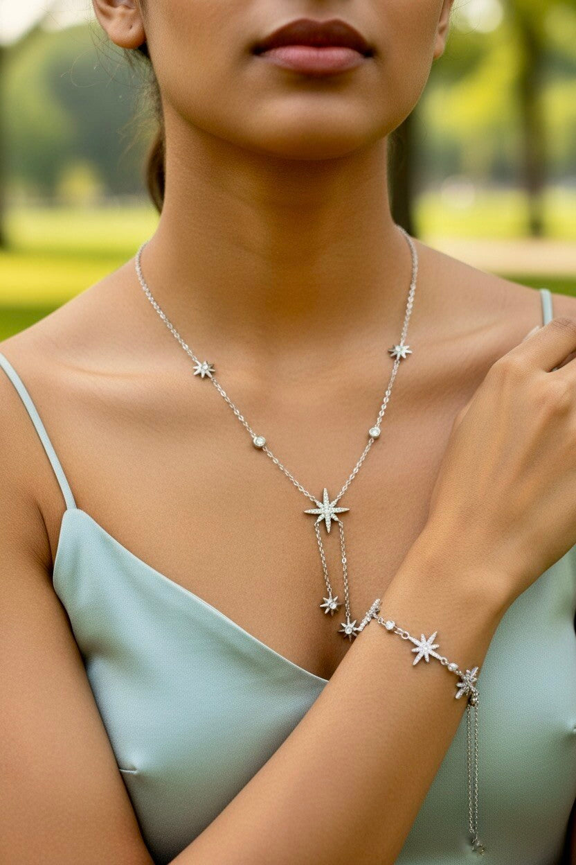 Parure collier et bracelet étoiles